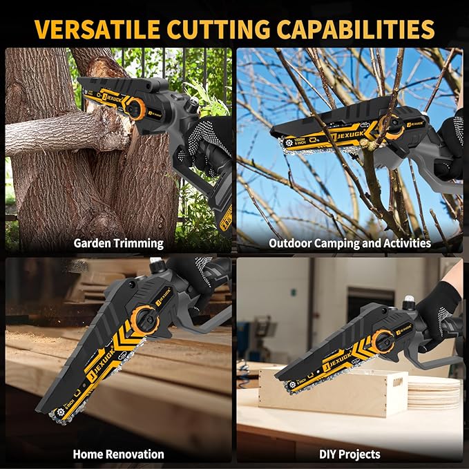 6" Mini Chainsaw Cordless,2 x 2.0Ah Battery Brushless Electric Chain Saw Tool-free Installation with 2 Chains & Guide Plates,Portable Handheld Motosierra for Tree Pruning Wood Cutting