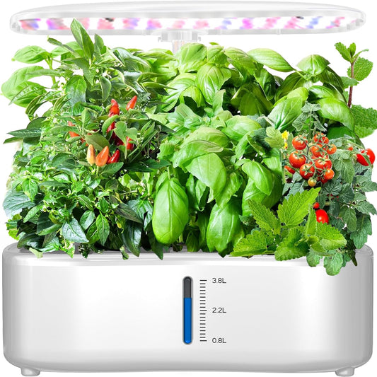 Hydroponics Growing System Kit - 12 Pods Indoor Herb Garden with LED Grow Light, Auto Timer, Adjustable Height up to 17" - Ideal for Home, Birthday & Mother's Day Gifts for Women (White)