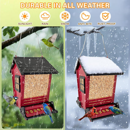 Squirrel Proof Bird Feeders for Outdoors Hanging, 5LB Capacity Metal Wild Birdfeeders Outside Hanging, Cardinal Bird Feeder Squirrel Proof as Various Finch Feeders for Outside(red)