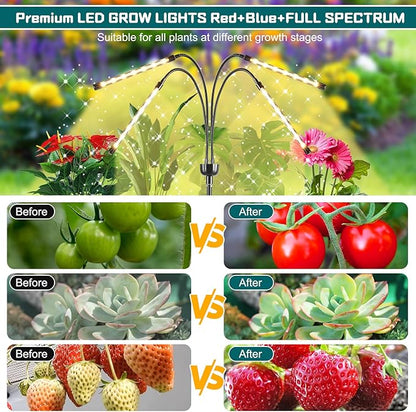 Grow Lights for Indoor Plants Yellow Light with 15-63 inches Adjustable Tripod Stand Plant Light with 4/8/12H Timer with Remote Control