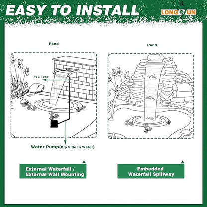 Waterfall Pool Fountain, LONGRUN Waterfall Spillway for Koi Ponds - 11.8" Transparent Acrylic Water Fall for Swimming Pool, Garden Pond, Patios, Spa Decoration