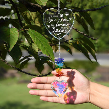 Pet Memorial Crystal Suncatcher Gifts for Loss of Dog/Cat, Window Hanging Crystal Heart Prism Sun Catcher Rainbow Maker Pendant