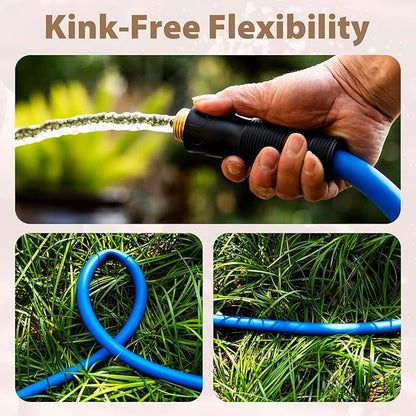 5/8" Hot/Cold Water Hose 50ft, -50℉ To 190℉ Heavy Duty,Flexible,Burst 600 Psi 3/4" Brass Fittings with Swivel Grip Handle for Outdoor,Yard, Farm, Blue