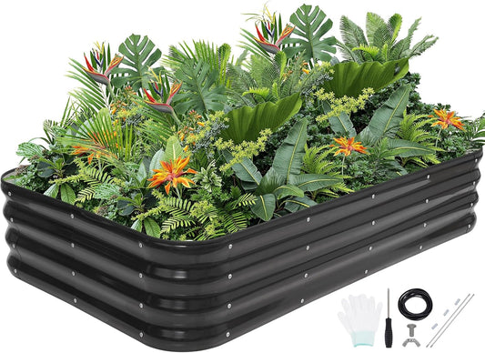 G GOOD GAIN 4-in-1 Adjustable Raised Garden Bed Kit | Galvanized Planter Boxes for Vegetables, Flowers | 12" Tall, Multiple Sizes (5x3x1ft, 4x4x1ft, 6x2x1ft, 7x1x1ft) | Outdoor Metal Raised Bed, Grey