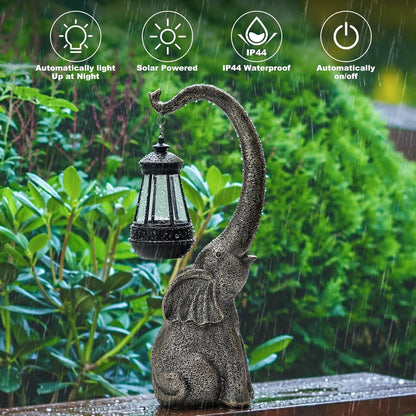 Solar Garden Elephant Decor Outdoor Statue - Elephant with LED Waterproof Sculptures Lights, Pond/Yard Statues Outside Decoration, Home, Lawn, Patio, Resin Animal Ornament, Gardening Gift