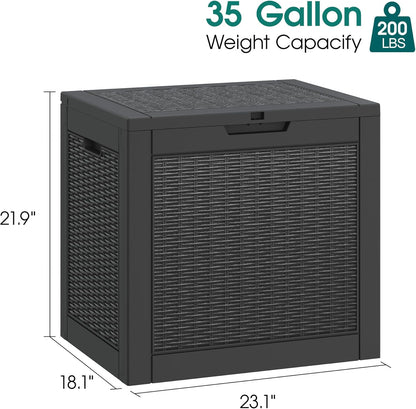 Outdoor Storage Box, Resin Deck Boxes Indoor and outdoor, Waterproof Storage Box Lockable Lid (Black, 35 Gallon)