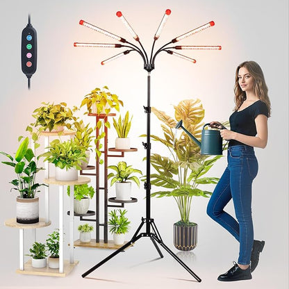 Gamechanger! 72W, NOT 24W, Bright Beyond Your Imagination, 8Head Stand Grow Lights for Indoor Plants, 2025 Big Coverage Full Spectrum LED Plant Grow Light for Bonsai Tree, Tall Plant, 4,8,12 Hr Timer