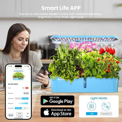 Sainlogic Hydroponics Growing System Kit, 12 Pods Watering Planter, Smart Indoor Garden with APP & WiFi Connected, 5 X Growth with 24W LED, Quiet Pump, for Vegetables, Herbs and Flowers