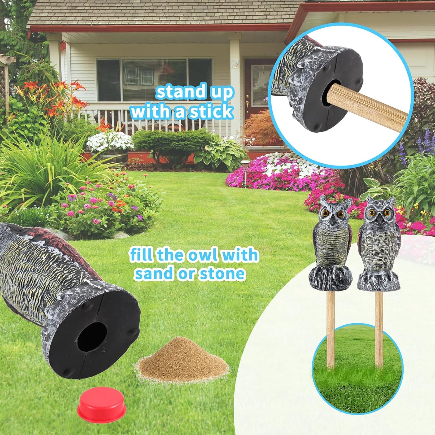 Hedoc 2 Pack Fake Owl Decoys to Scare Birds Away from Gardens and Rooftop, Long-Eared Owl Bird Deterrents, Nature Scarecrow Plastic Owls Pest Repellent, Owl Statue for Garden Decor, Yard Decoration