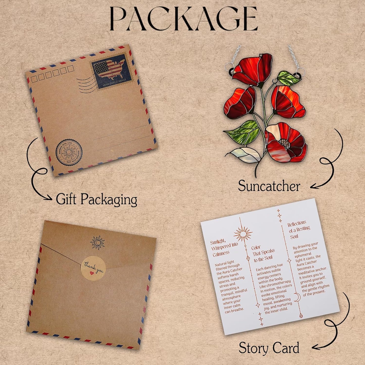 Poppies August Birth Flower Acrylic Suncatcher Stained Glass Effect Window Car Hanging Christmas Ornament Indoor Outdoor Decor Garden Sun Catcher for Flower Lover for Women Mom Grandma