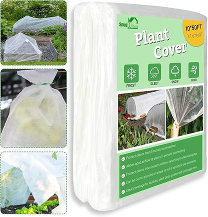SnugNiture Plant Covers Freeze Protection, 10ft x 50ft 1.1oz/yd² Frost Cloth for Outdoor Plants, Floating Row Cover Frost Blanket for Winter Garden Vegetables Protection