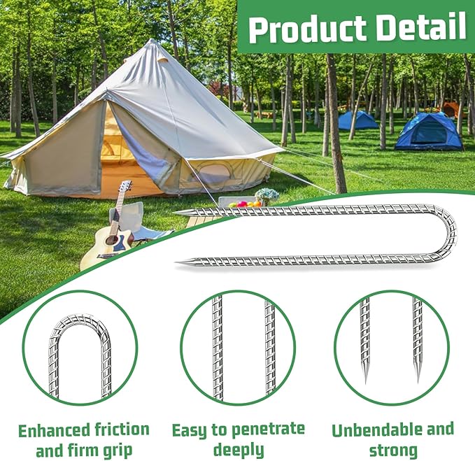 Rebar-Stakes-12-Inch, Ground Stakes Heavy Duty U-Hook Galvanized Anti-Rust Tent Stakes Heavy Duty Ground Anchors for Garden Dog Fence Chicken Coop Christmas Decorations Deer Fence 16pcs