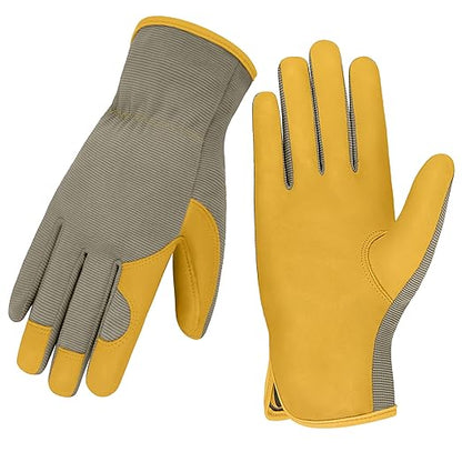 Gardening Gloves, Garden Gloves for Women and Men, Thorn Proof Working Gloves, Durable Leather Work Garden Gloves for Yard & Outdoor Work, Golden, S