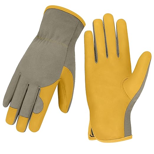 Gardening Gloves, Garden Gloves for Women and Men, Thorn Proof Working Gloves, Durable Leather Work Garden Gloves for Yard & Outdoor Work, Golden, S