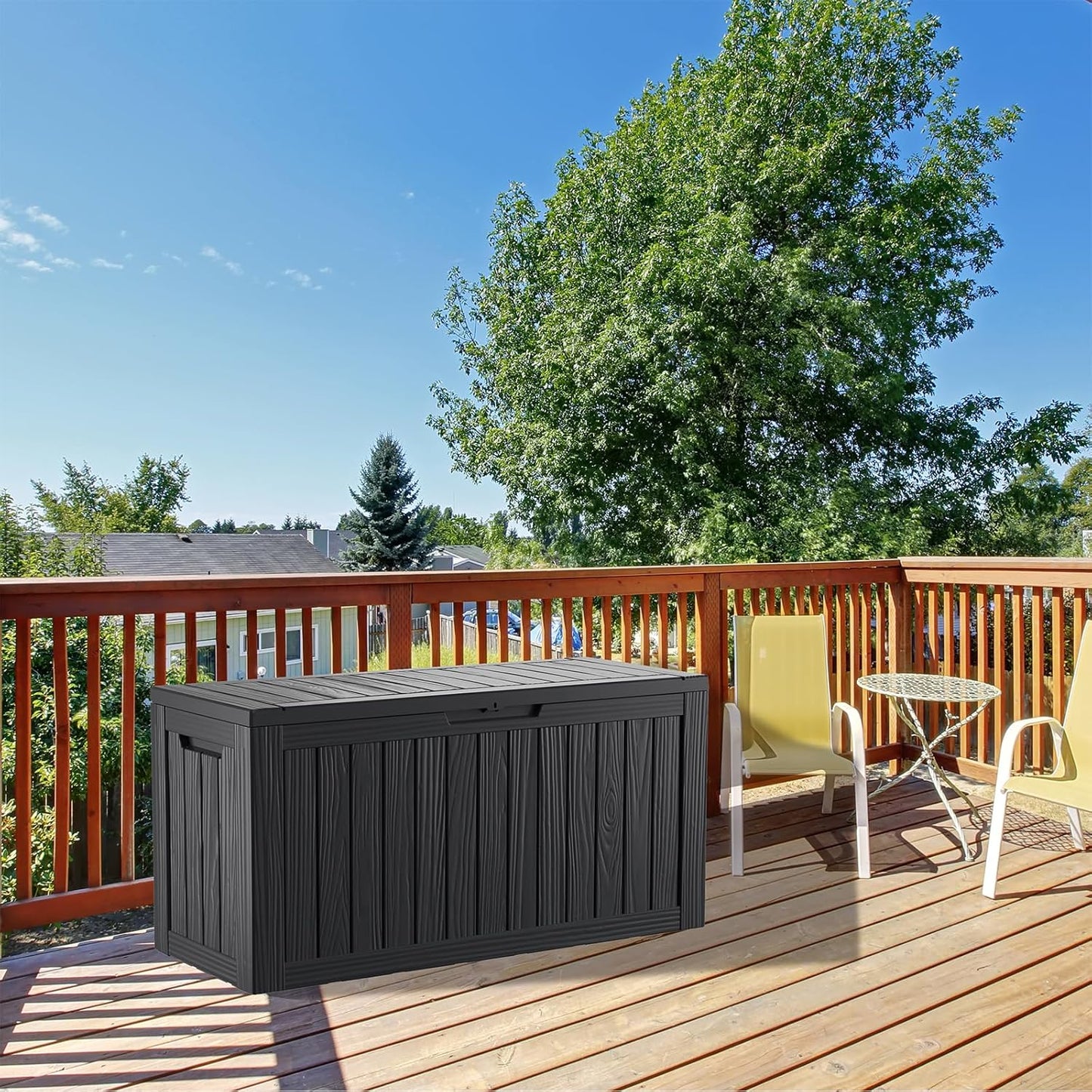 TARKARI 80 Gallon Lockable Resin Deck Box, Waterproof & UV-Resistant Outdoor Storage Box for Outdoor Cushion Storage, Garden Tools & Pool Accessories Storage, Black