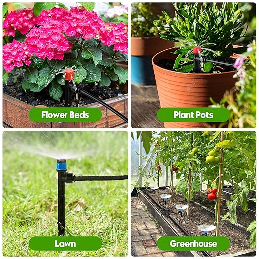 110FT Drip Irrigation System for Garden, Quick-Connect Automatic Garden Watering System with 1/2" & 1/4" Tubing and Accessories - Adjustable Sprinklers Kit for Greenhouse, Yard, Lawn, Raised Bed