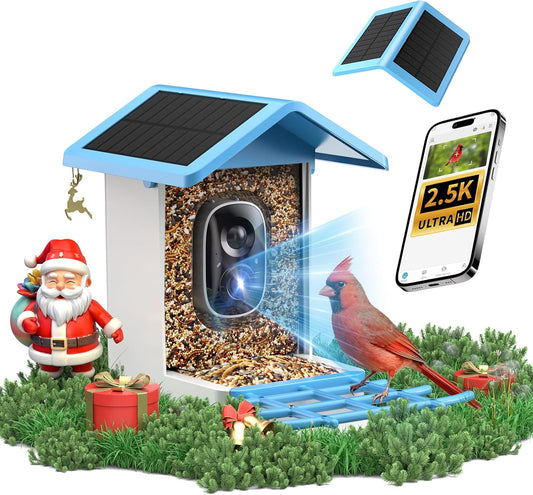 isYoung Smart Bird Feeder with Camera, 2.5K QHD Resolution, AI Identify 16000+ Birds, AI Auto-Capture & Motion Detection, IP65 Water-Resistant, 5W Solar Powered, Best Gift for Bird Lovers（Blue）