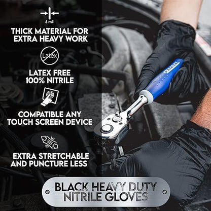 Heavy Duty 6 Mil Black Nitrile Gloves - Disposable, Latex & Powder Free | Mechanic, Food Prep & Tattoo | Rubber Gloves for Cooking, Cleaning & Household |Bulk Case of (1000)