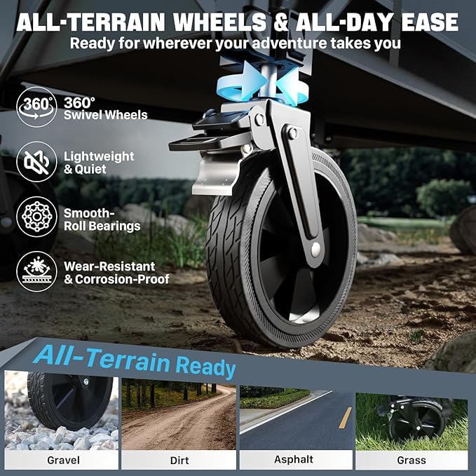 Folding Wagon Cart Foldable with Wheels, Adjustable Decker 150L-300L Capacity, All-Terrain Wheels & Brake, 450LBS Heavy Duty Collapsible Wagon for Beach, Camping, Outdoor