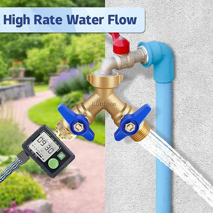 Boltigen Garden Hose Splitter Full Flow Port 2 Way Heavy Duty Brass Y Type Hose Connector 3/4'' GHT Thread Water Hose Shuf Off Valve Adapter Fitting, for Outdoor Faucet Irrigation House Sprinkler