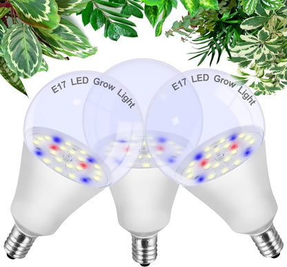 ALIDE E17 Intermediate Base Plant Grow Light Bulbs for Indoor Plants, E17 Full Spectrum Sun Grow LED Lamp 10W with Balanced Spectrum 5000K Red Blue Yellow for Seeds Greens Laboratory,Greenhouse,3Pack
