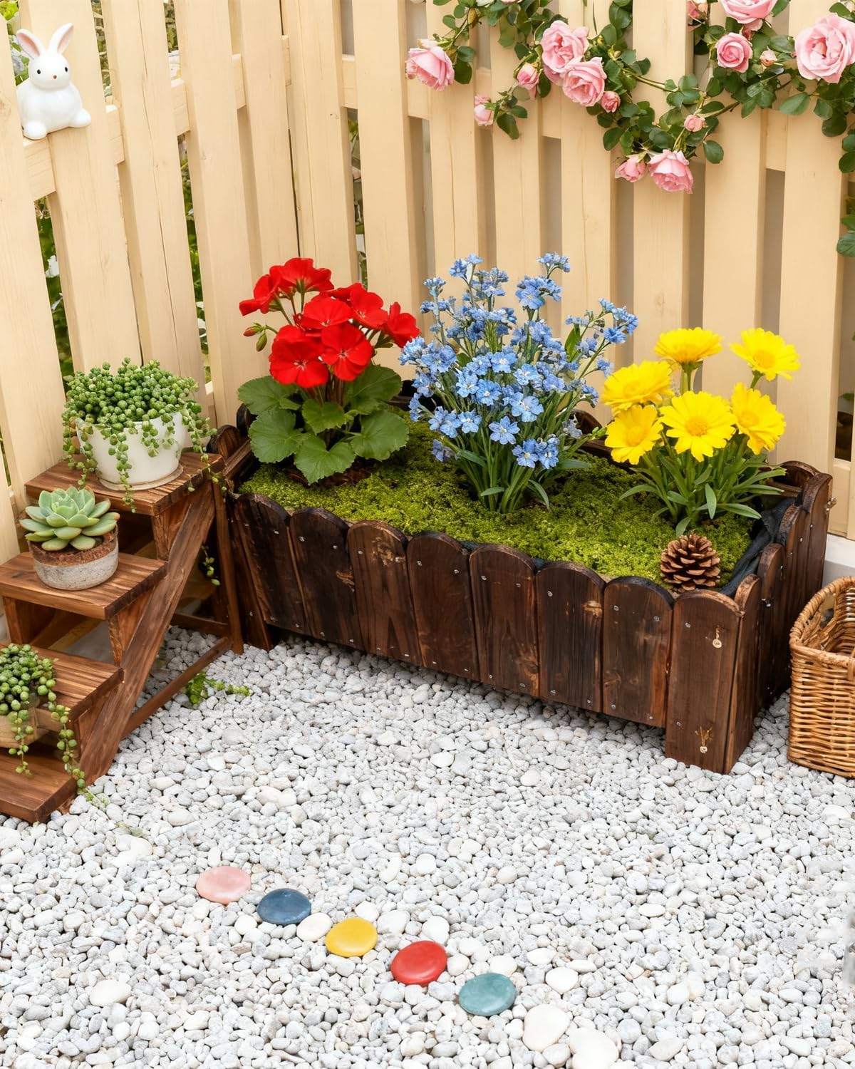 zeng Solid Wood Planter Box – high Temperature Carbonization Raised Garden Bed for Vegetables/Flowers, 23.6" L x 8.7" W x 9.8" H, Brown (Small)