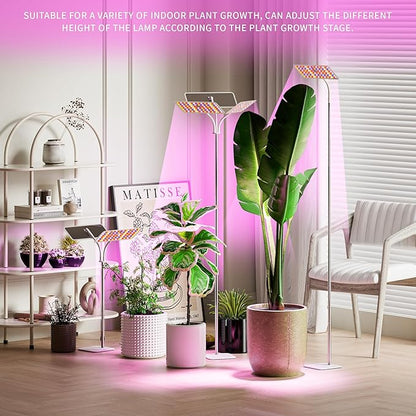 KINGPLUS Grow Lights with Base, Double Head, Full Spectrum LED Grow Light for Indoor Plants, 240 Leds, 4 Dimmable Levels, Timer 4/8/12h, 12-60inches Height Adjustable, 36w, Ideal for Desk Small Plants