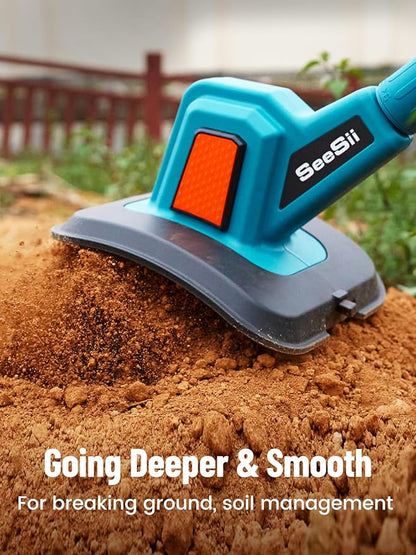 SEESII Electric Tiller for Gardening 300 RPM Rototiller Cordless Cultivator Total 8000mAh Battery Powered Garden Tiller 4 Pcs Blades for Smooth Tilling&Cleaning, Handheld Tiller for Raised Garden Beds
