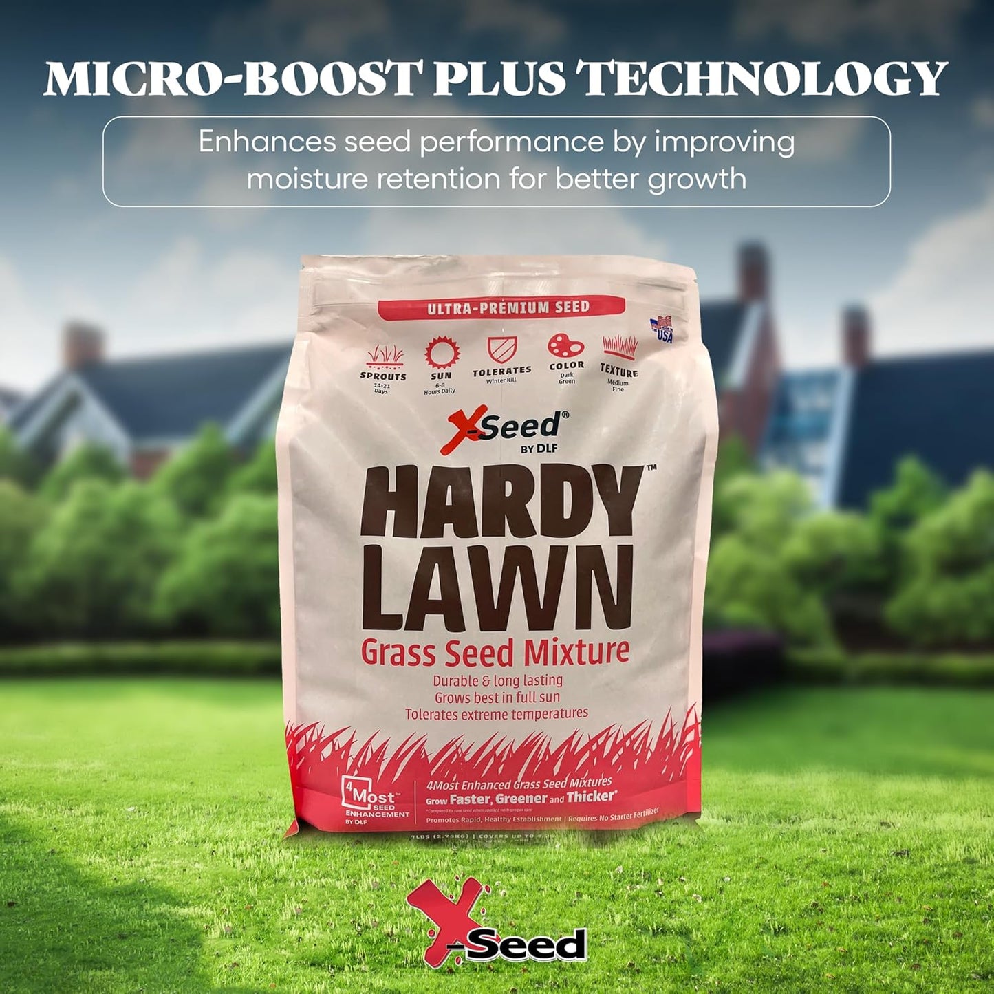 X-Seed Hardy Lawn Grass Seed Mixture - Durable, Long-Lasting Lawn Solution for Full Sun, Withstands Extreme Temperatures & Heavy Traffic, Ideal for Backyards, 7 lbs.