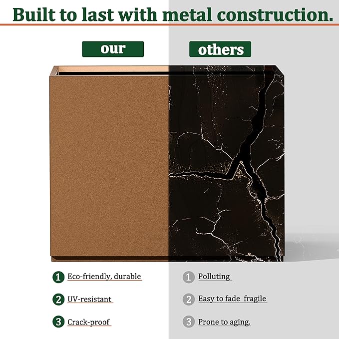 Large Rectangle Planter Metal Brown Planter Box with a Drainage Hole and a Removable Divider Indoor Outdoor Porch Pots for Tall Plants, Trees, Flowers 29.92" x 12.01" x 24.02" Brown