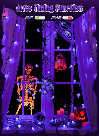 Brightown Halloween C9 LED Purple String Lights, 114FT 150 LED Halloween Lights with Timer & 8 Modes, Plug-in Waterproof Connectable Outdoor Lighting for House Patio Yard Porch Roof