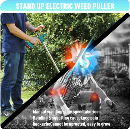 21V Electric Weed Puller Tool, Stand Up Heavy Duty Weed Puller w/3000mAh Battery*2, Root Weeder for Lawn/Yard