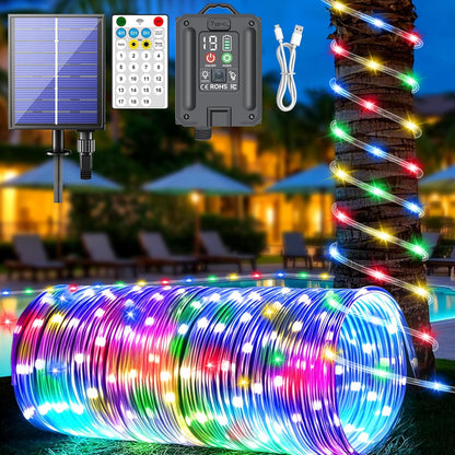 New Upgraded Solar Rope Lights Outdoor Waterproof 19 Modes170ft 500 LED Solar String Lights with Remote Timer Dimmable USB Rechargeable Yard Outside Christmas Lights Xmas Decor (500LED-Multicolor)