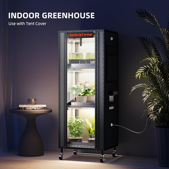 Spider Farmer 2025 4-Tier Plant Stand with 6Pcs 12" Full Spectrum 5000K LED Grow Lights and Tent Cover Mini Greenhouse Height Adjustable for Seed Starting Indoor Plants Growth 16Lx12Dx47H