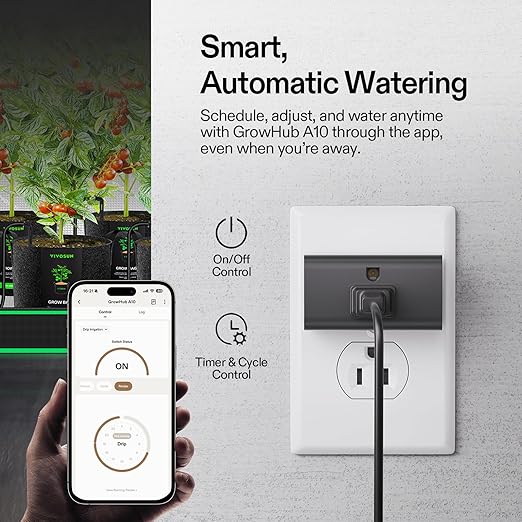 VIVOSUN Automatic Drip Irrigation Kit, Smart Watering System with 16 Drip Emitters, 4mm Fast Flow, App-Controlled A10 GrowHub, Quiet 15W Pump, Anti-Siphon & Filtered for Indoor & Outdoor Plants