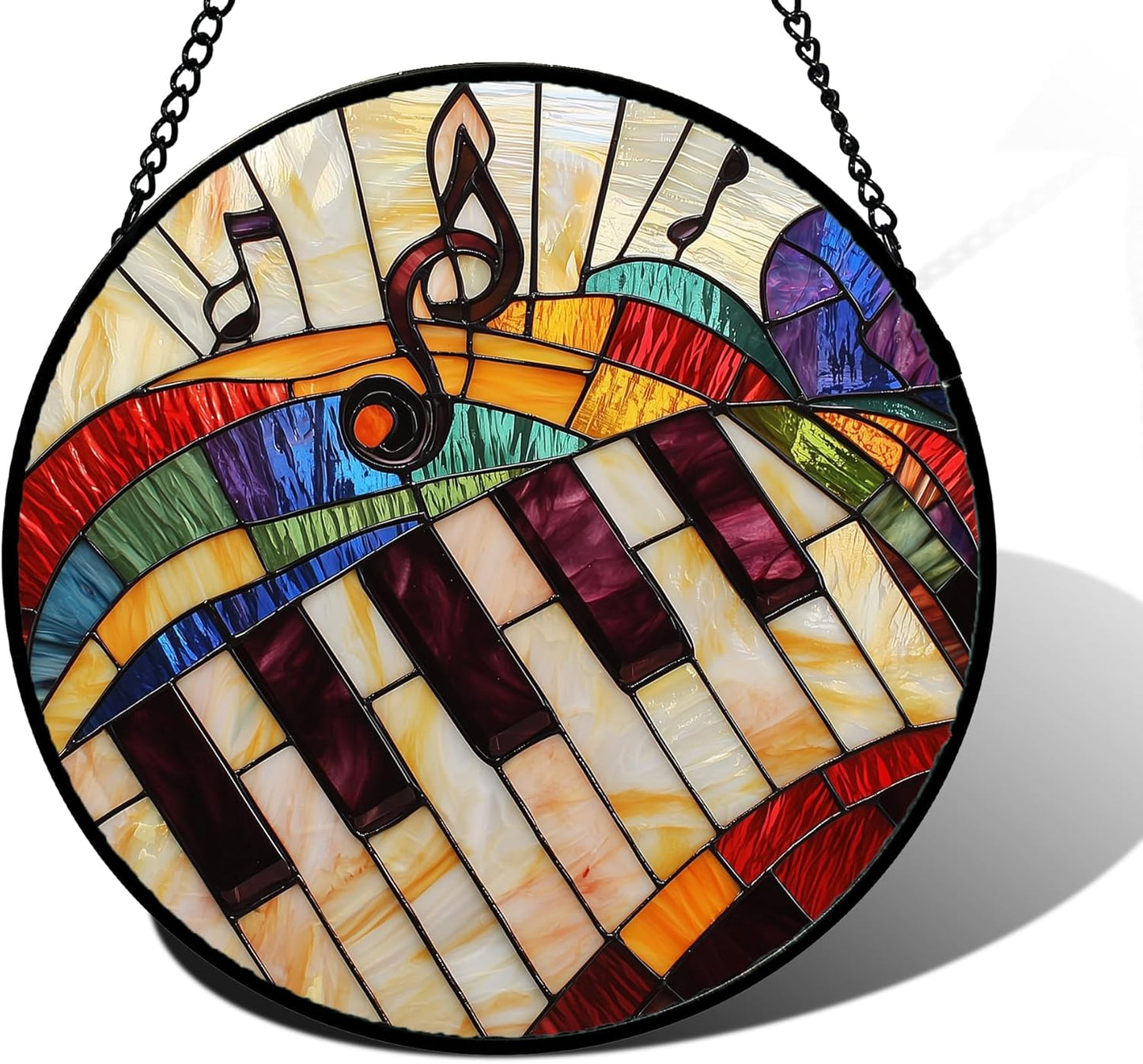 Stained Glass Window Hanging, Piano Notes Sun Catchers Glass Panel Suncatcher Decor for Birthday for Women, Men, Wife, Aunt, and Mom 11.8x11.8 in