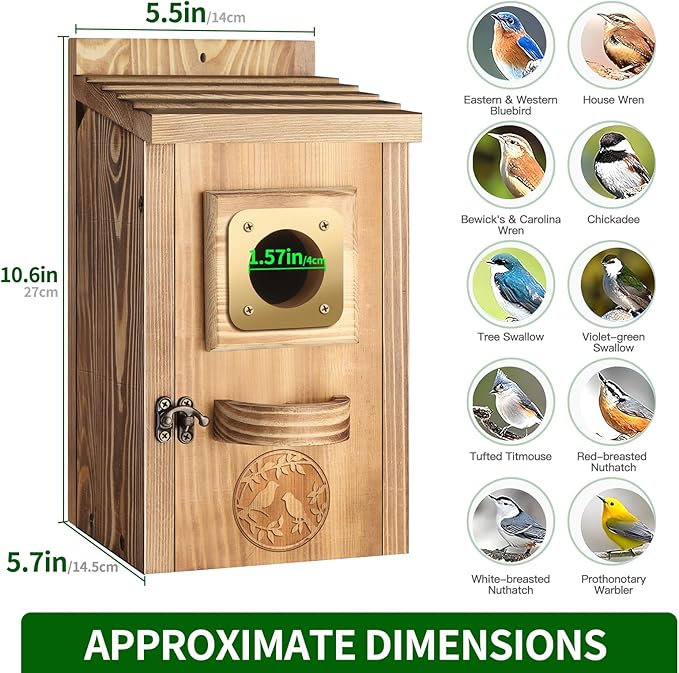 2 Pack Bird Houses for Outside Clearance, Pine Wood Birdhouses for Outdoors with Copper Guard, Farmhouse Bluebird Finch Swallow Wren Hummingbird House