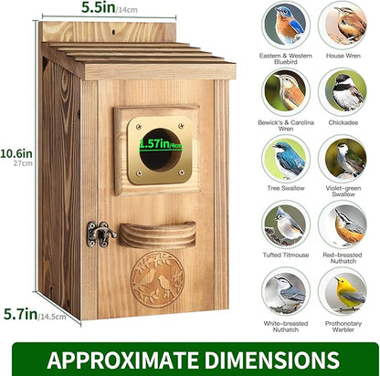 2 Pack Bird Houses for Outside Clearance, Pine Wood Birdhouses for Outdoors with Copper Guard, Farmhouse Bluebird Finch Swallow Wren Hummingbird House