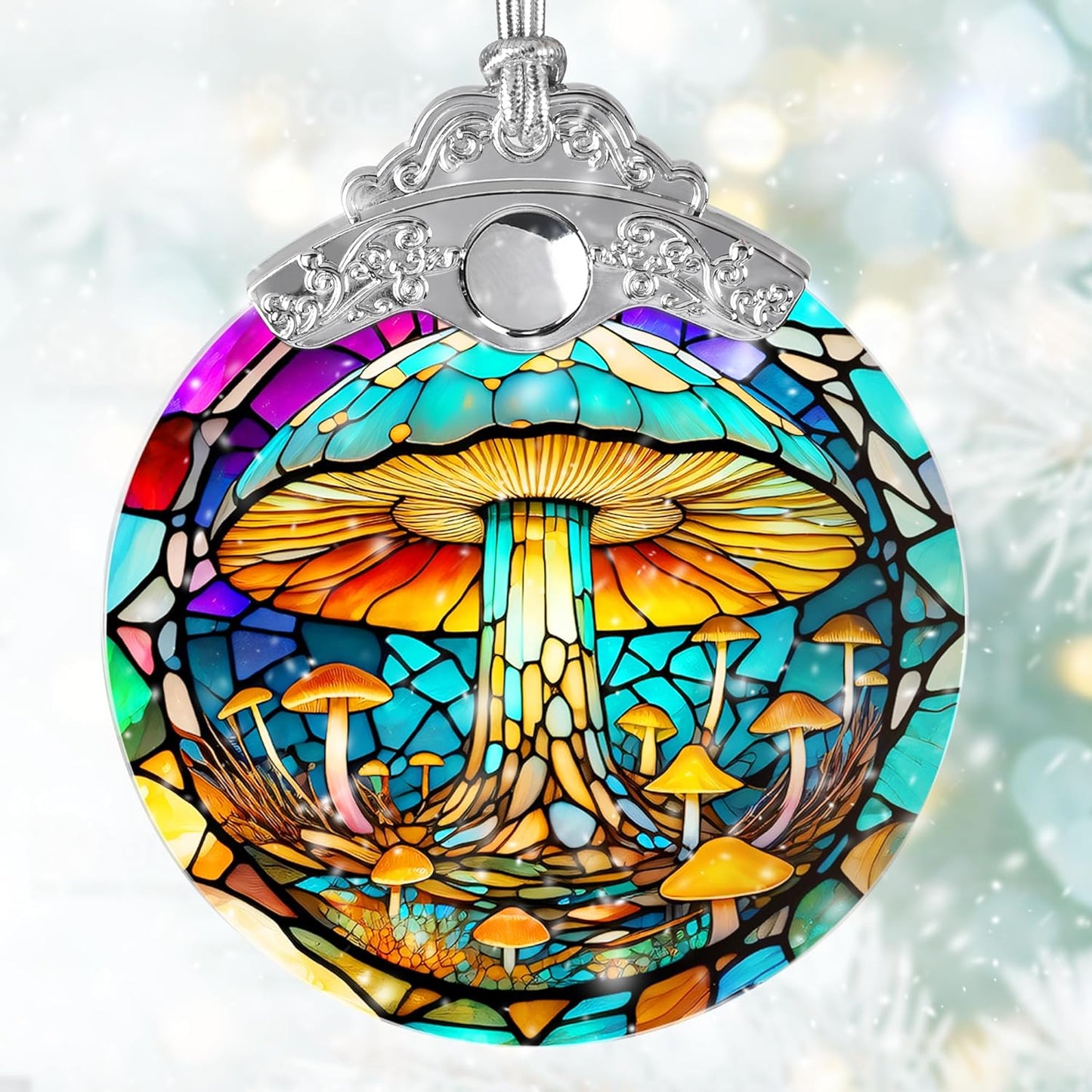 Stained Glass Suncatcher, Jocidea Mushroom Ornament, Christmas Ornaments, Holidays Ornaments, Christmas Tree Decor, Mushroom Decor for Home, Mushroom Gifts