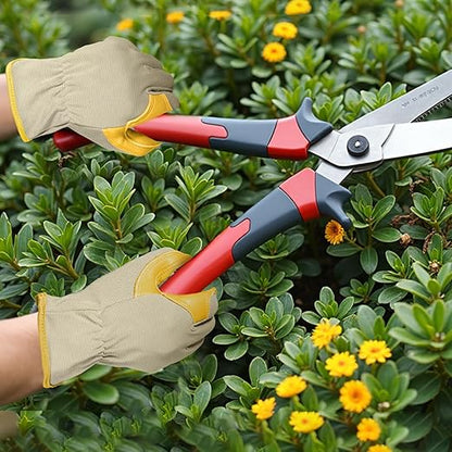 Gardening Gloves, Garden Gloves for Women and Men, Thorn Proof Working Gloves, Durable Leather Work Garden Gloves for Yard & Outdoor Work, Golden, S