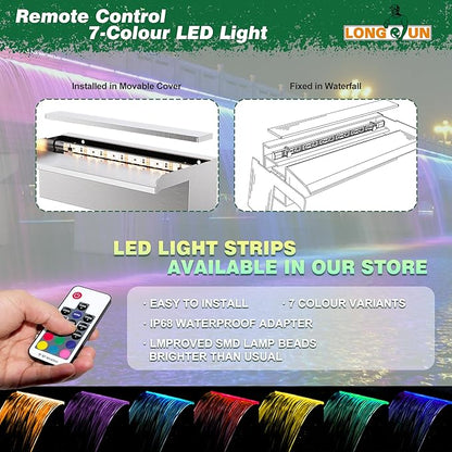 LONGRUN Waterfall Pool Fountain, Updated 5.9'' Wider Open Lip Stainless Steel Waterfall Spillway, Decorative Water Feature for Swimming Pools, Koi Ponds, Spa & Garden - 23.6''