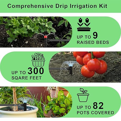 Drip Irrigation System Kit – 2025 New Quick-Connect Automatic Watering & Misting System with 48FT 1/2" Tubing, Large Coverage & Water-Saving for Greenhouses, Lawns, Gardens, Raised Beds