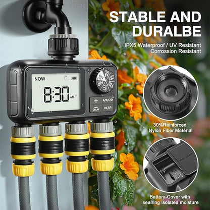 Sprinkler Timer,4 Outlets Programmable Water Timer for Garden Hose,Outdoor Hose Timers with Rain Delay/Manual/Automatic Watering System,Digital Irrigation Timers for Yard,Lawn