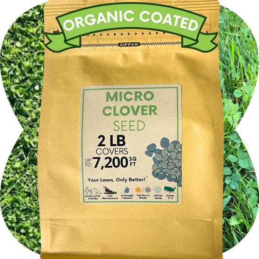 Flawn Seed Kits 2 Lbs Micro Clover Seed, Organic Coated, Eco-Friendly, Low Growing, Low Maintenance, Lawn Alternative, Kraft Zipper Pouch, Covers up to 7200 Sqft