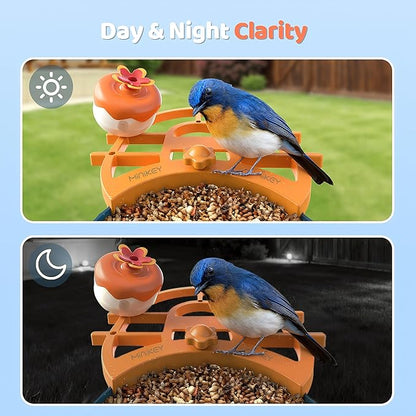 Bird Feeder with Camera Solar Powered in Outdoor Backyard :2K HD Video, AI-Powered Recognition Identifies 11000+ Species, Instant Capture and Notifications,Ideal Gift for Bird Lovers, Moms Dads.