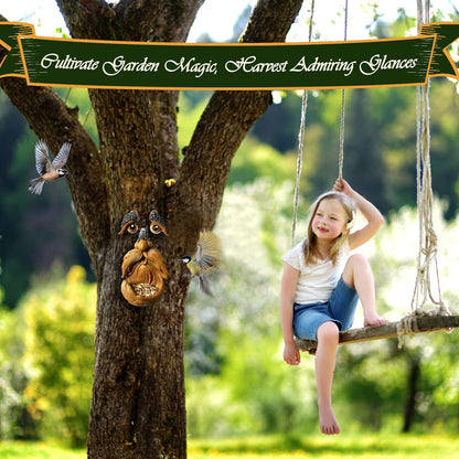Playful Tree Faces Decor Outdoor, Whimsical Tree Decorations Outdoor for Gardens & Yards, Adding Personality to Nature for Your Lawn & Garden Ornaments (Small)
