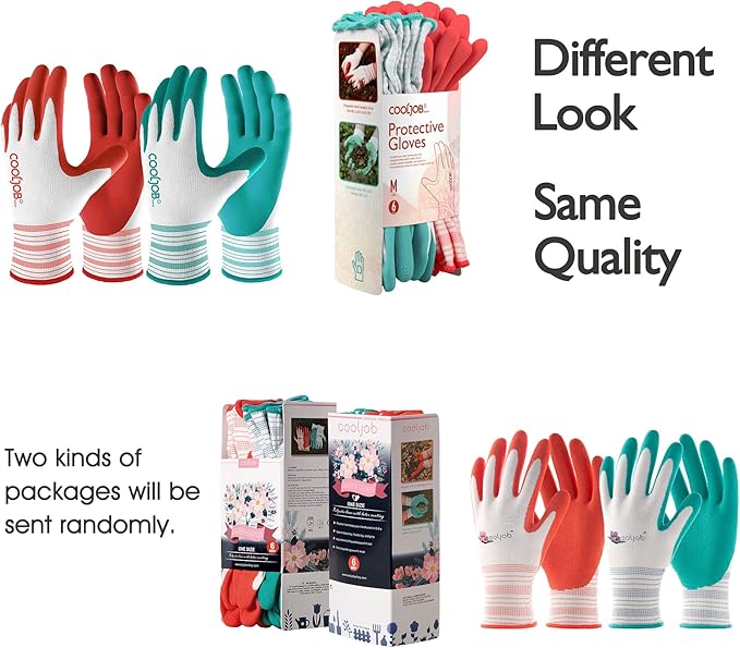 COOLJOB 10 Pairs Gardening Gloves for Women Ladies, Breathable Rubber Coated for Yard Garden, Outdoor Indoor Protective Work with Grip, Medium Size, Red & Green