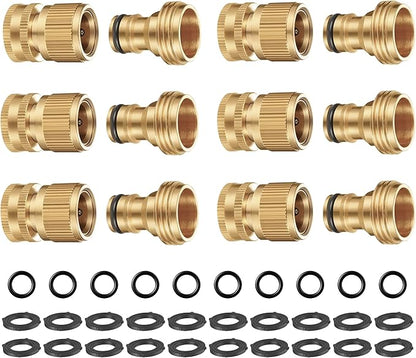 Garden Hose Quick Connect - 6 Pack 3/4" Heavy Duty Solid Brass Fittings With 20 Extra Washers, Male and Female Water Hose Connectors