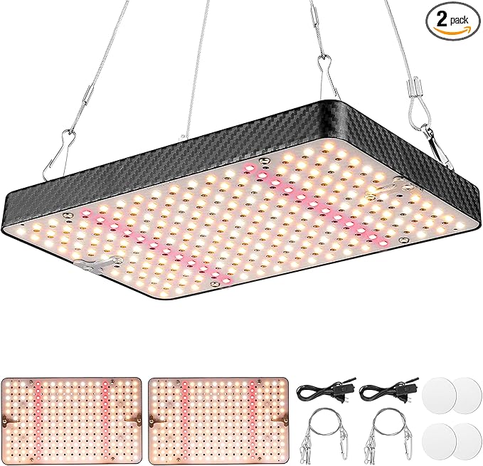 Grow Lights (2 Pack), Hanging Grow Lights for Indoor Plants, 200W UV-IR Full Spectrum Led Grow Light for Seed Startin