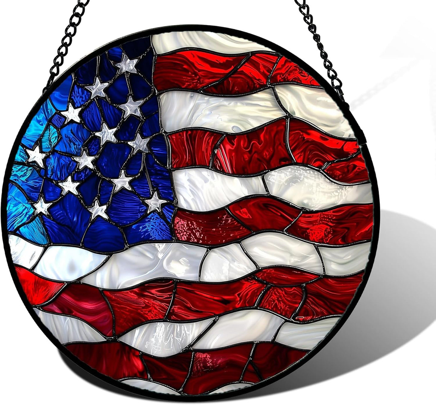Stained Glass Window Hanging, Blue, White Red National Flag Pattern Sun Catchers Diamond Glass Panel Window Hangings Decor for Birthday Gifts for Women, Men, and Mom 6.3x6.3 in
